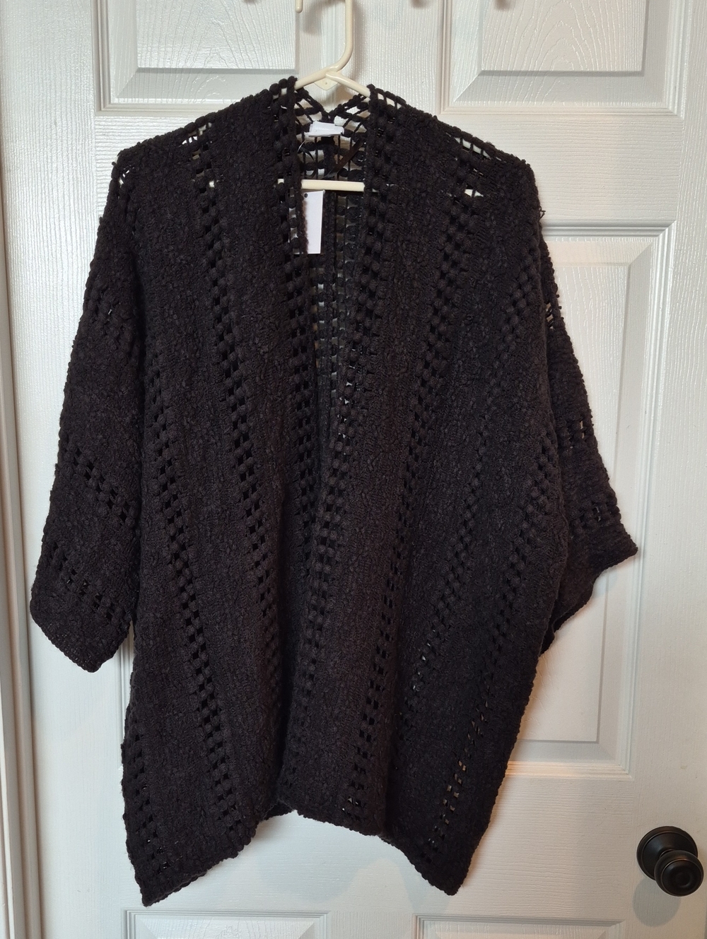 NWT Open-Knit Black Women's Sweater Dolman Sleeve Cardigan One Size